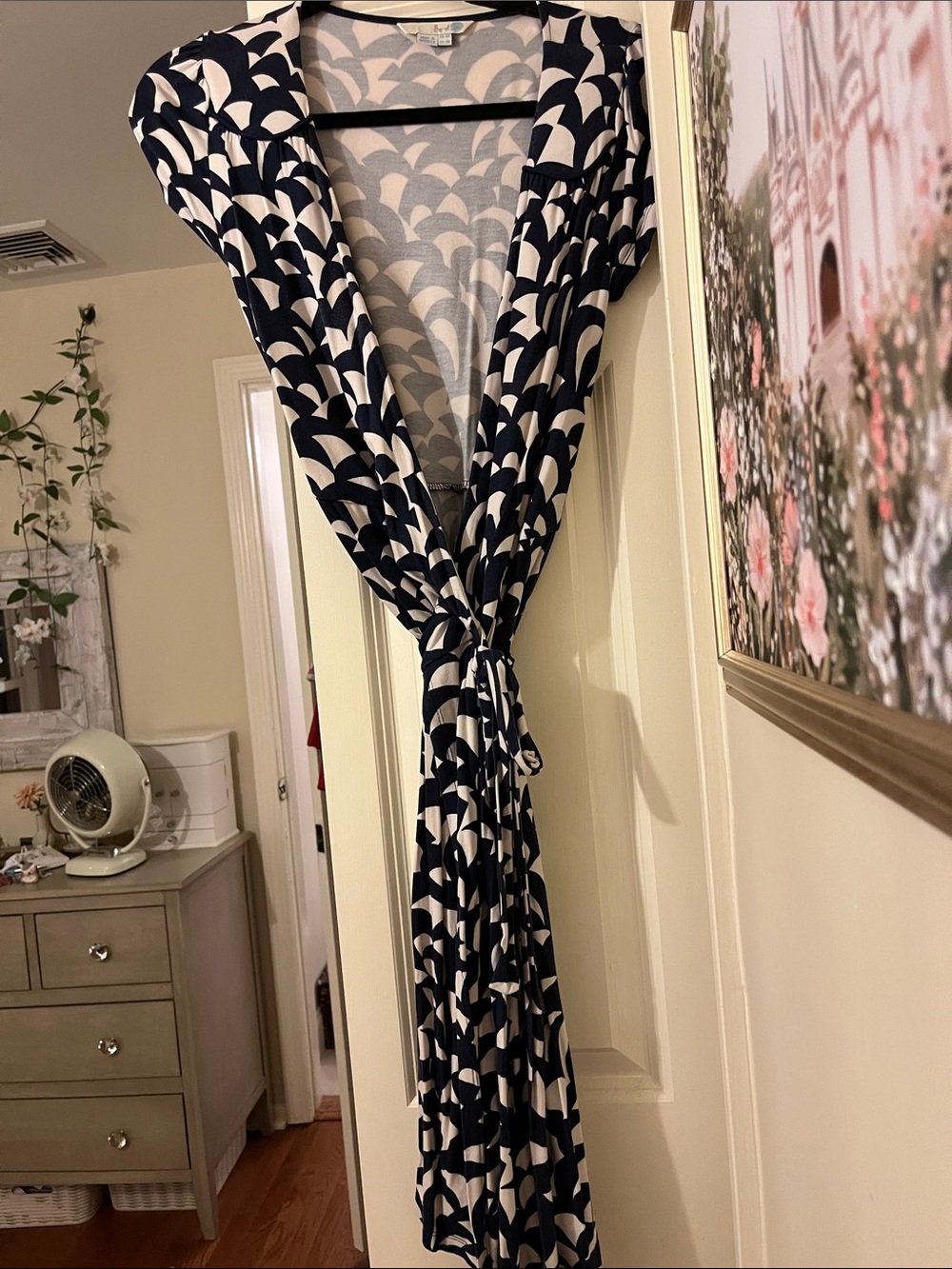 Boden Navy and White Geometric Wrap Dress